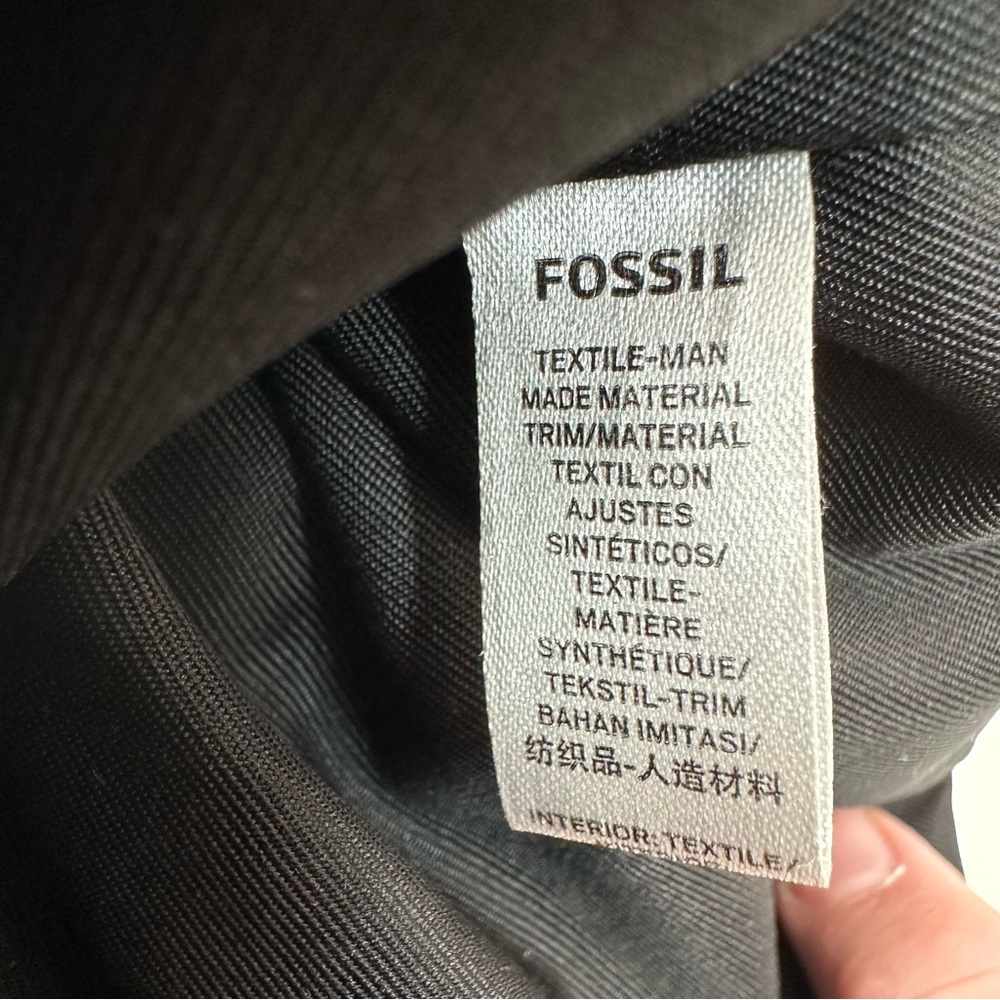 Fossil Stripe Canvas Tote Black Cream Leather Straps Purse Handbag - Picture 8 of 16
